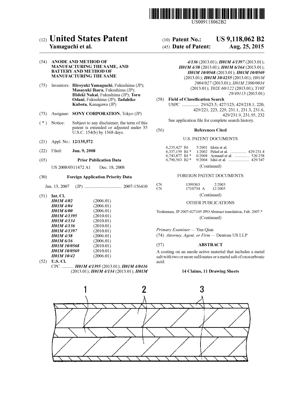 (12) United States Patent (10) Patent No.: US 9,118,062 B2 Yamaguchi Et Al