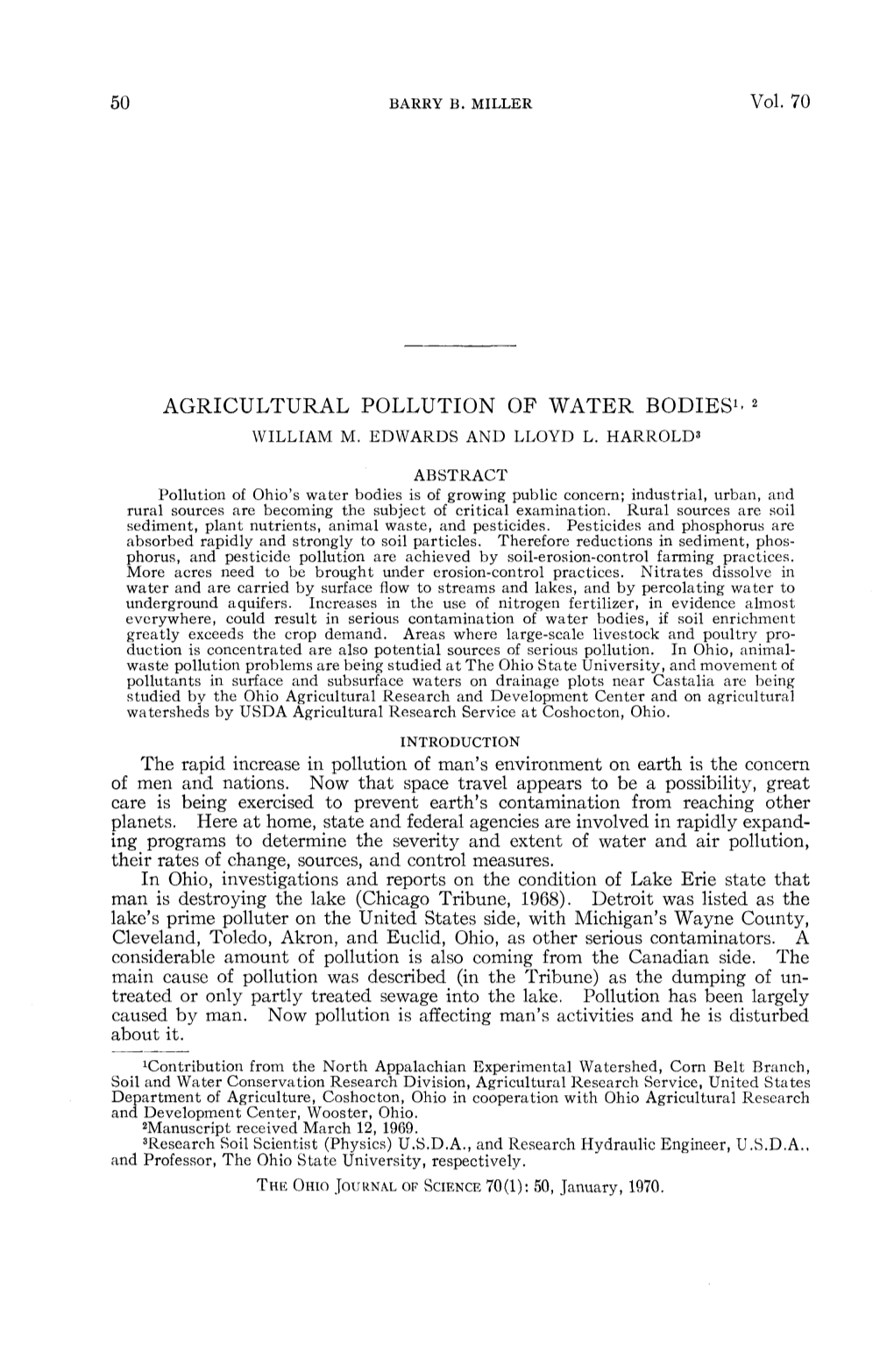 Agricultural Pollution of Water Bodies1- 2 William M