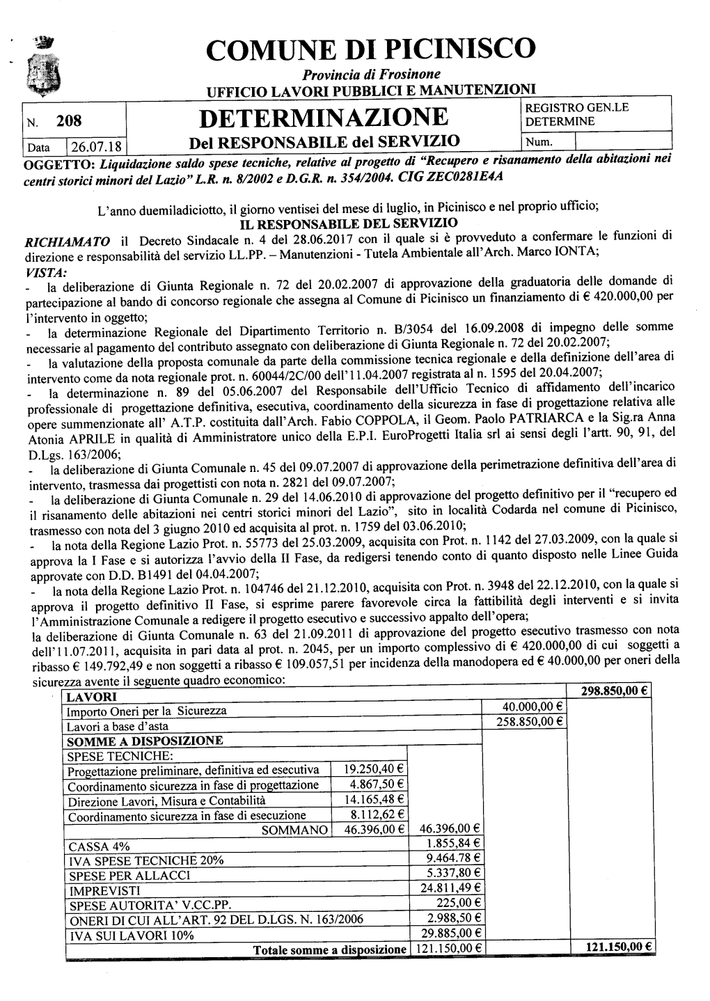 Wffi UFFICIO LAVORI PUBBLICI E MANUTENZIONI REGISTRO GEN.LE N