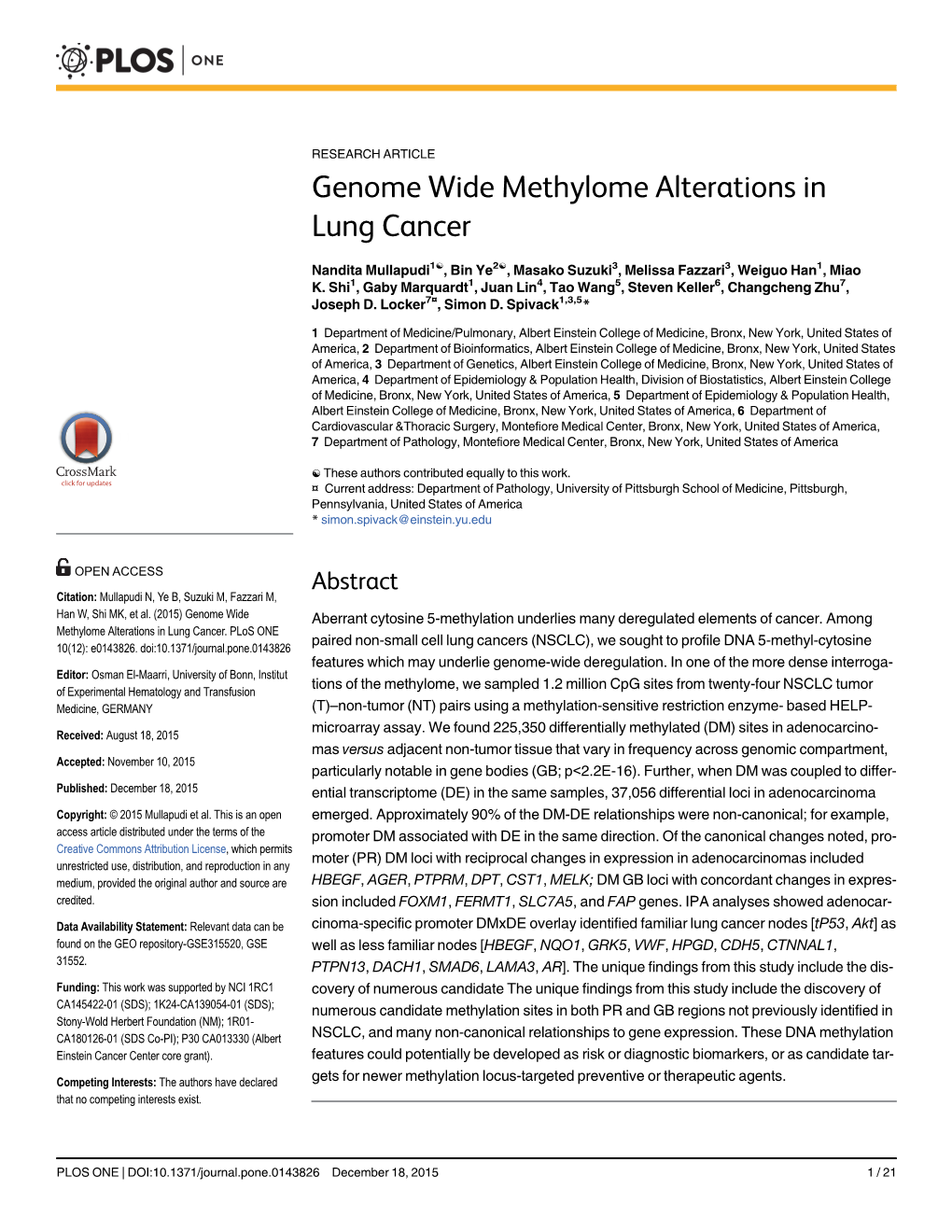 Genome Wide Methylome Alterations in Lung Cancer