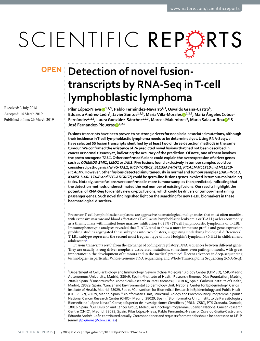Detection of Novel Fusion-Transcripts by RNA-Seq in T-Cell Lymphoblastic
