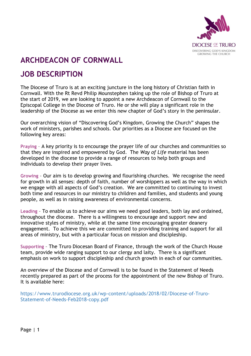 Archdeacon of Cornwall Job Description