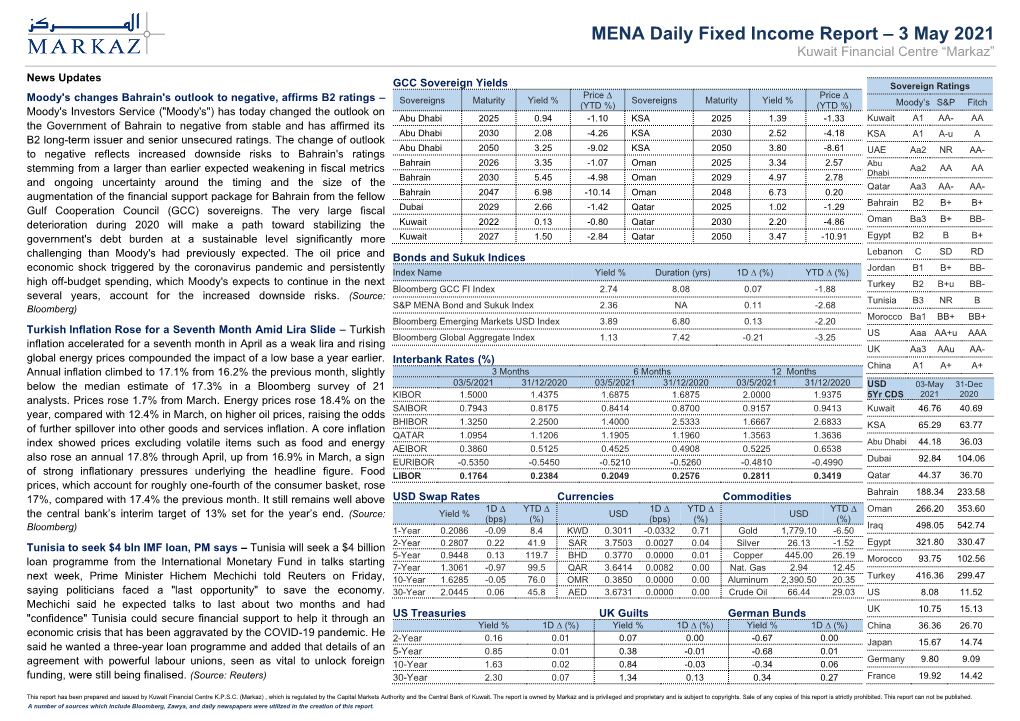 MENA Daily Fixed Income Report – 3 May 2021 Kuwait Financial Centre “Markaz”