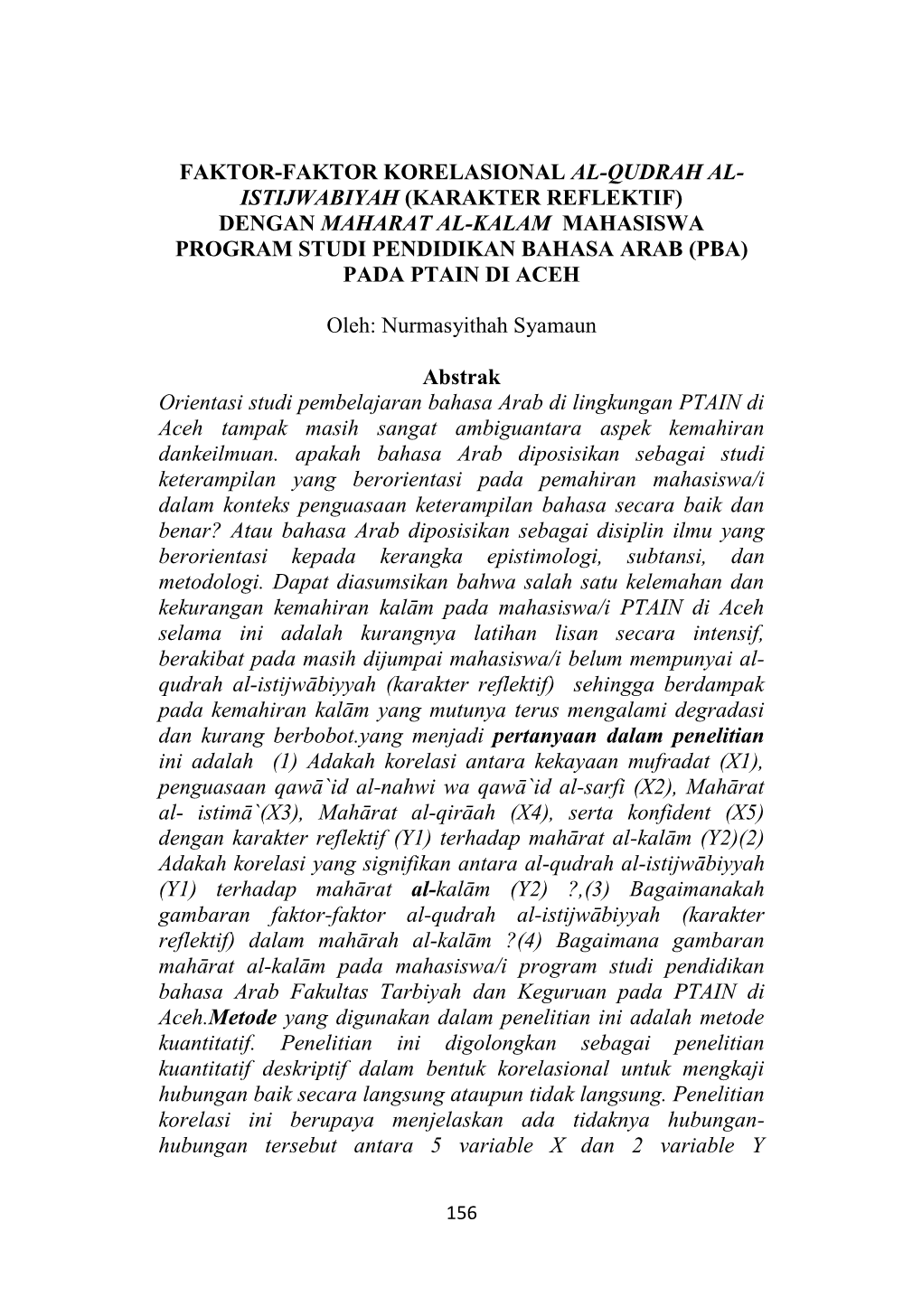 Faktor-Faktor Korelasional Al-Qudrah Al- Istijwabiyah