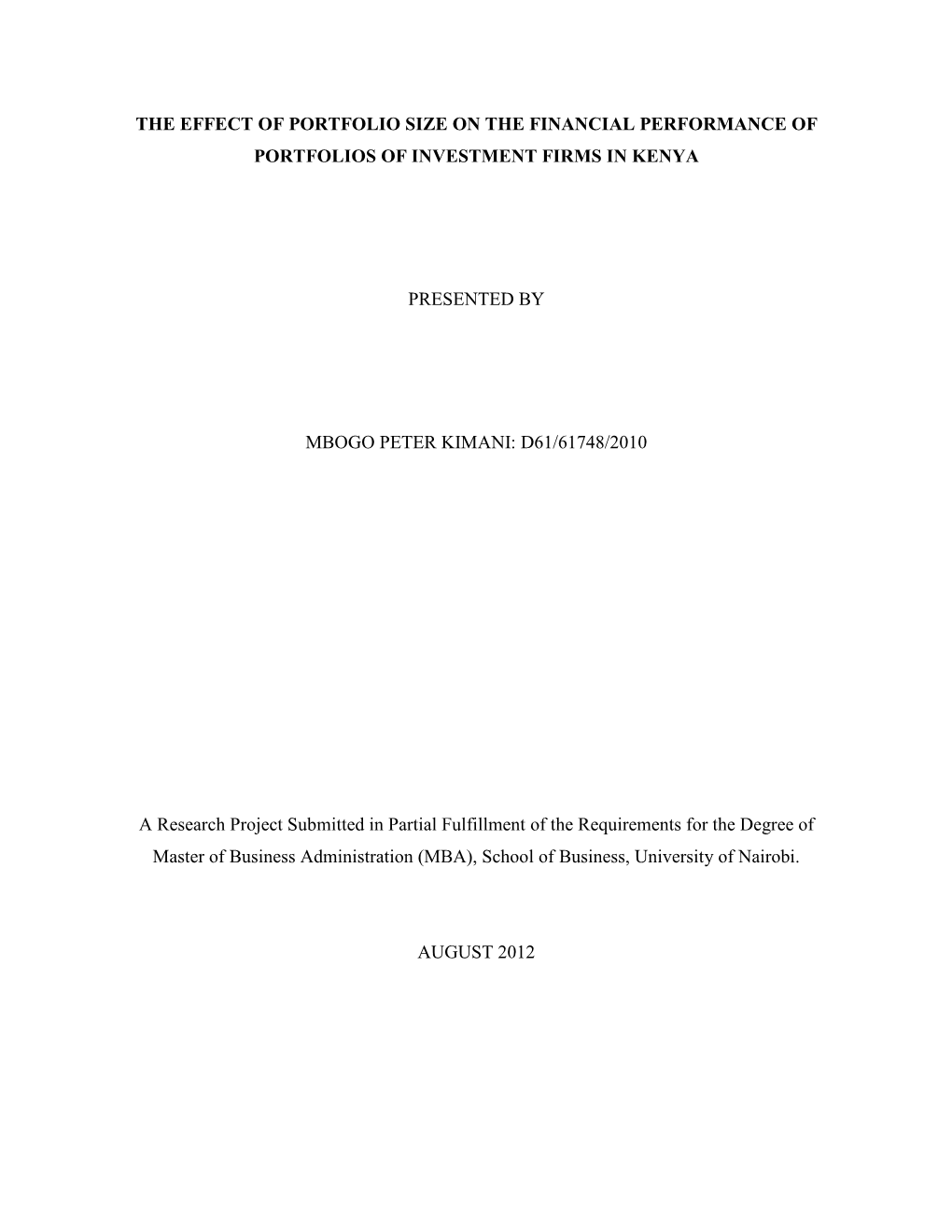 The Effect of Portfolio Size on the Financial Performance of Portfolios of Investment Firms in Kenya