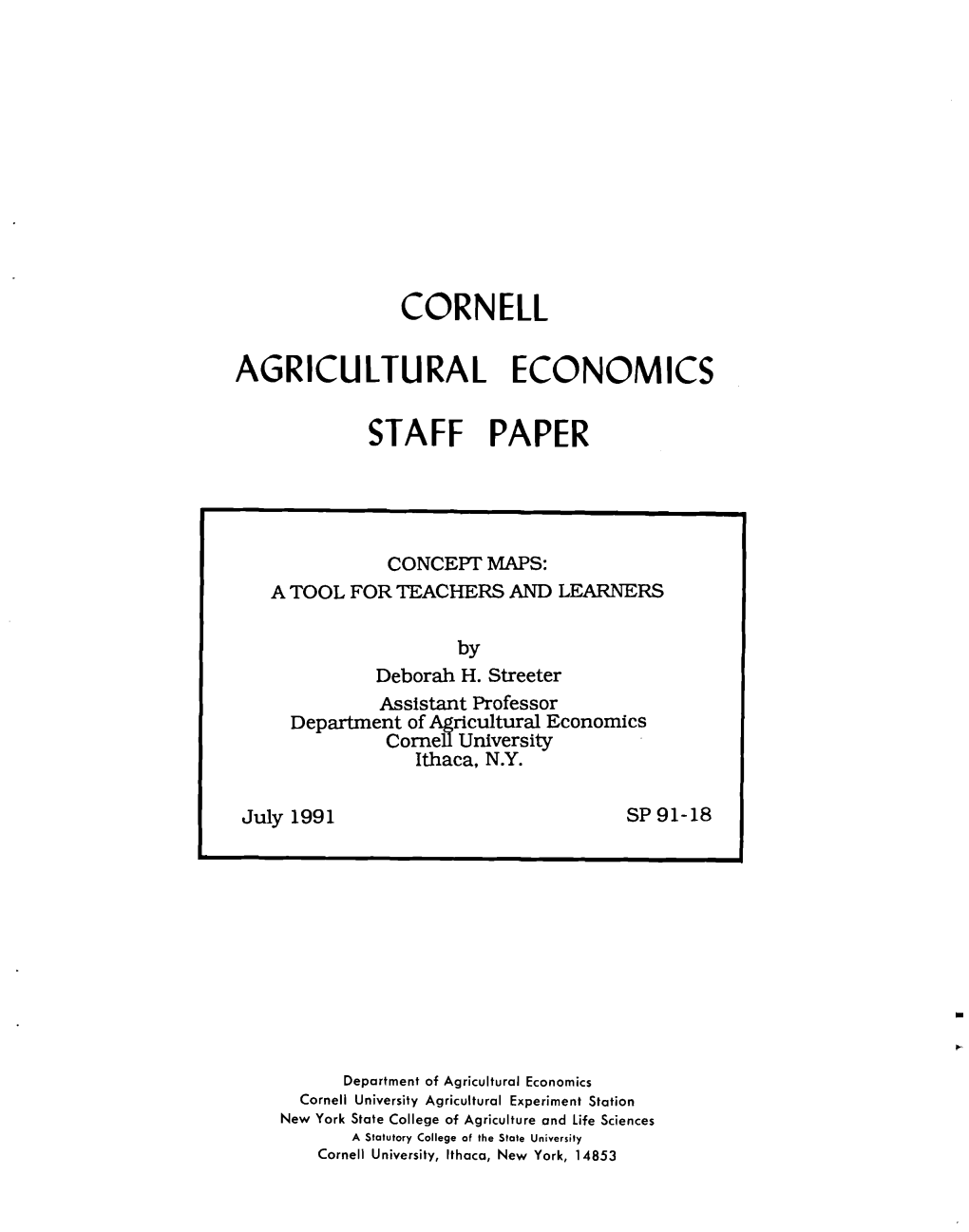 Cornell Agricultural Economics Staff Paper