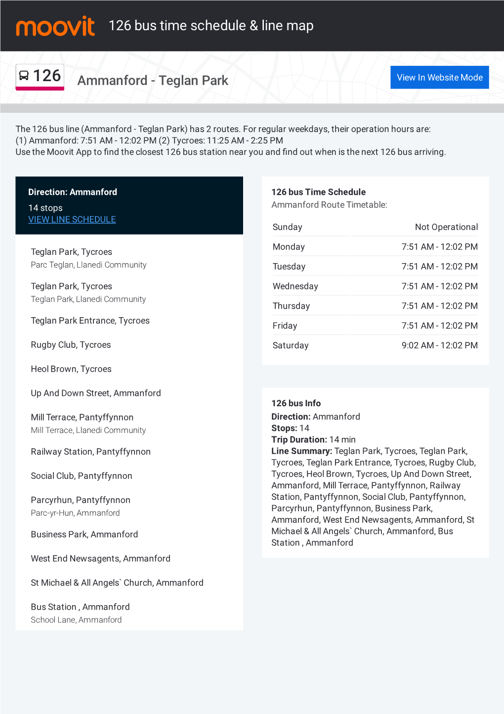 126 Bus Time Schedule & Line Route