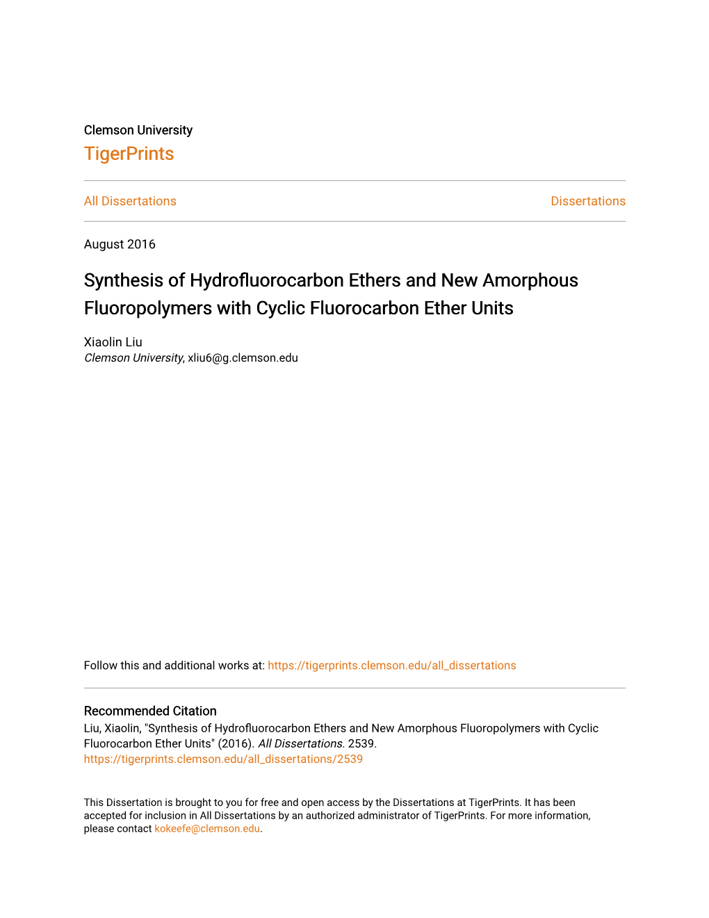 Synthesis of Hydrofluorocarbon Ethers and New Amorphous Fluoropolymers with Cyclic Fluorocarbon Ether Units