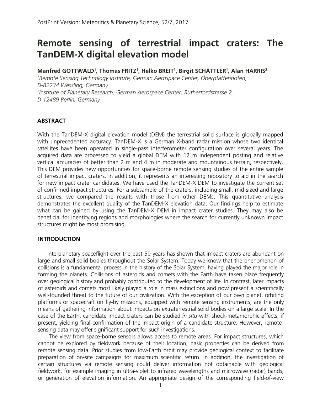 Remote Sensing of Terrestrial Impact Craters: the Tandem-X Digital Elevation Model