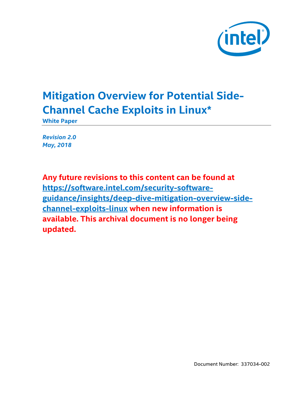 Mitigation Overview for Potential Side- Channel Cache Exploits in Linux* White Paper