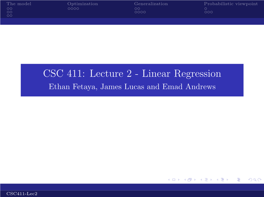 Linear Regression Ethan Fetaya, James Lucas and Emad Andrews