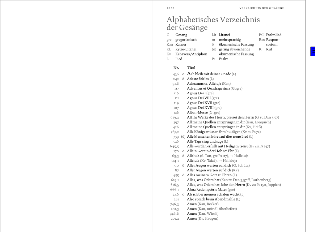 Alphabetisches Verzeichnis Der Gesänge