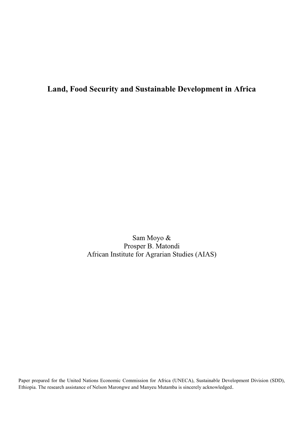 Land, Food Security and Sustainable Development in Africa