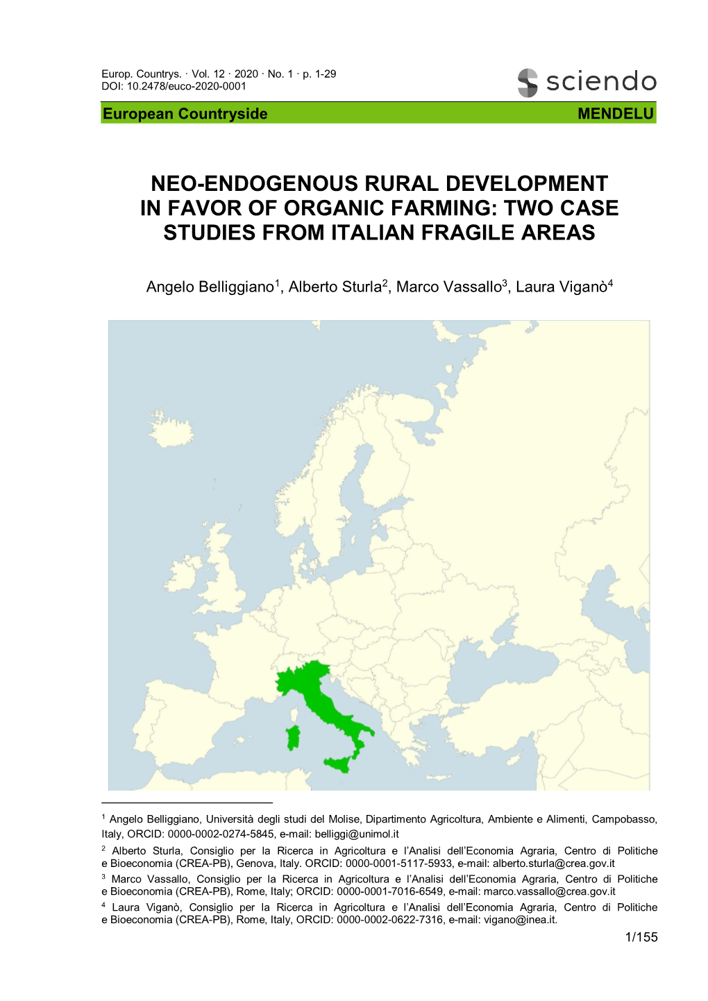 Neo-Endogenous Rural Development in Favor of Organic Farming: Two Case Studies from Italian Fragile Areas