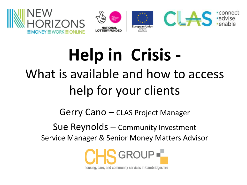 Help in Crisis - What Is Available and How to Access Help for Your Clients