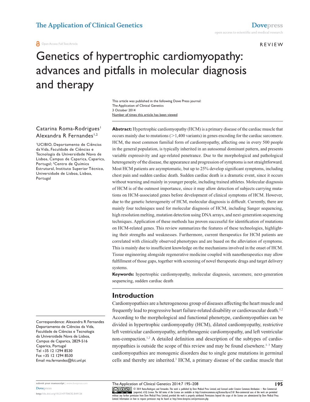 Genetics of Hypertrophic Cardiomyopathy: Advances and Pitfalls in Molecular Diagnosis and Therapy