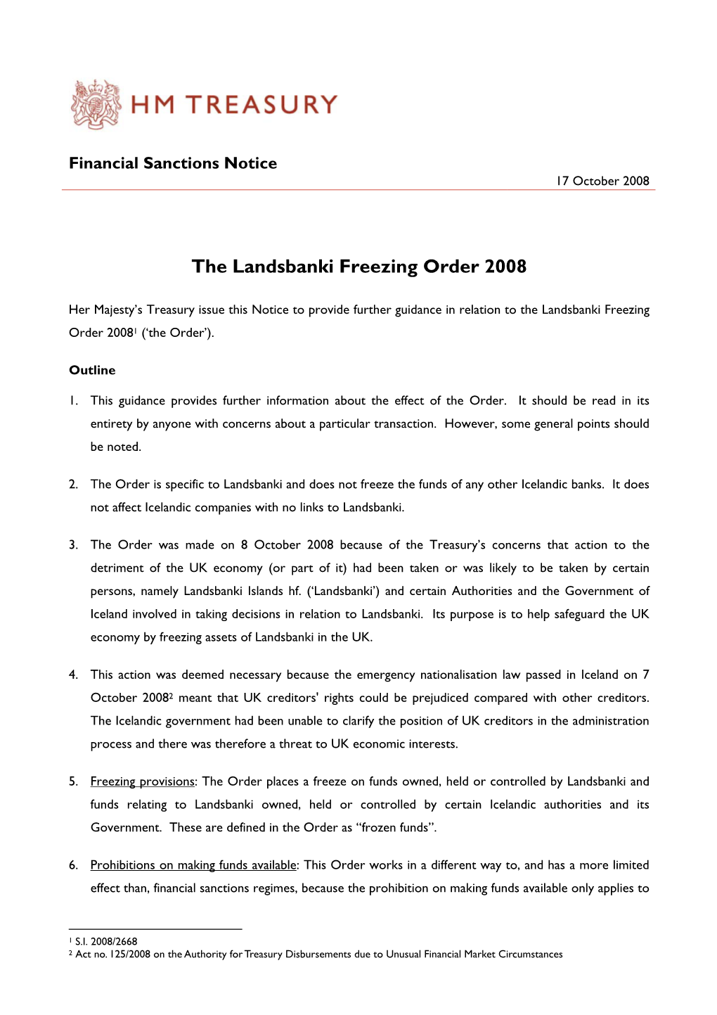 The Landsbanki Freezing Order 2008