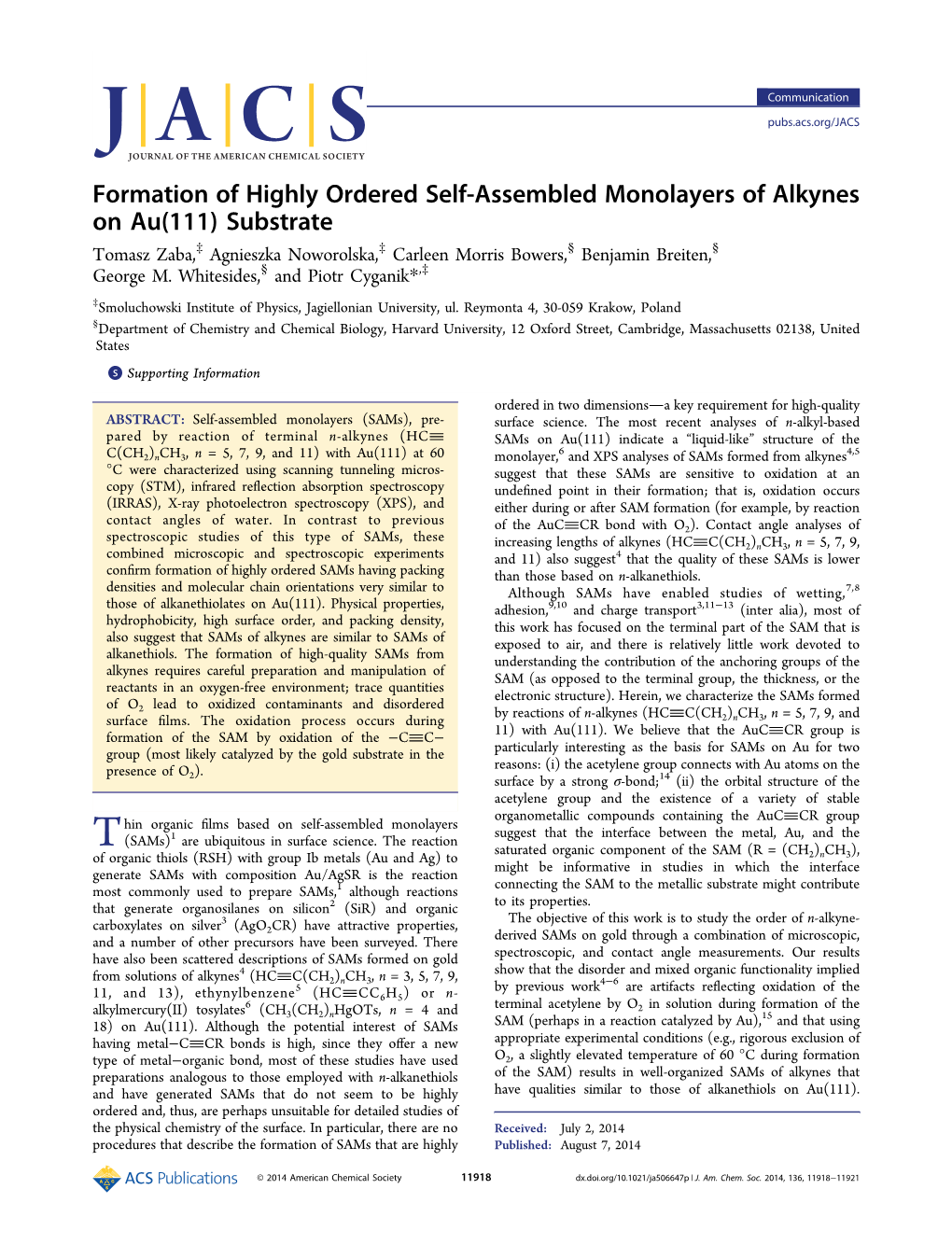 Formation of Highly Ordered Self-Assembled