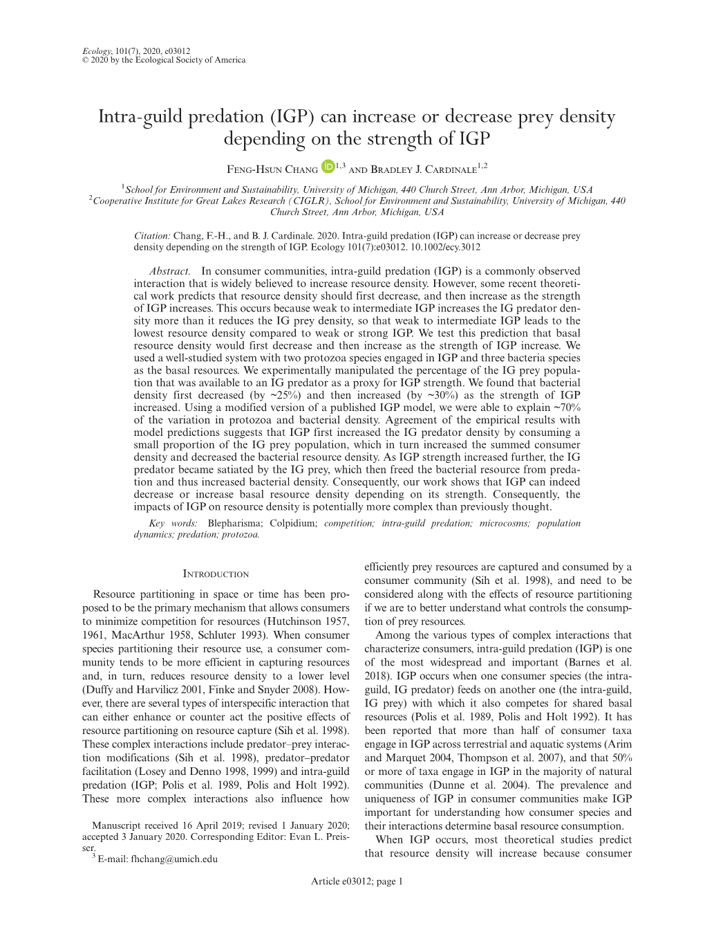 Guild Predation (IGP) Can Increase Or Decrease Prey Density Depending on the Strength of IGP