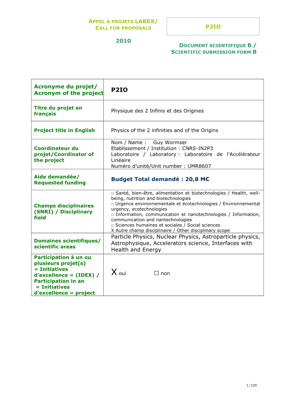 P2IO 2010 Acronyme Du Projet