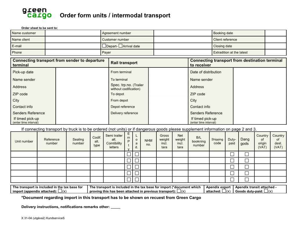 Blankett För Beställning Av Intermodal Transport Eng