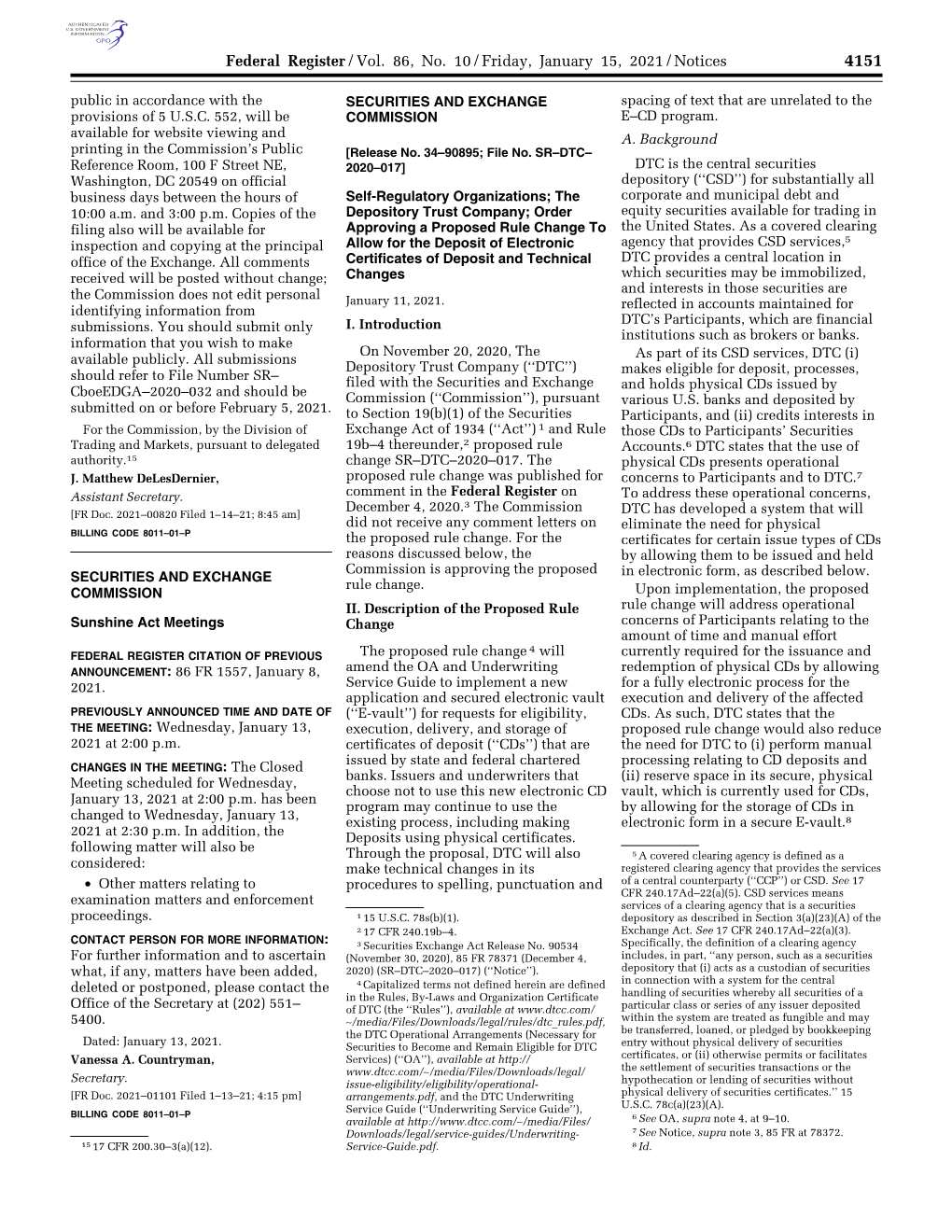 Federal Register/Vol. 86, No. 10/Friday, January 15, 2021/Notices