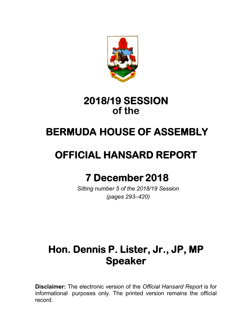 Official Hansard Report