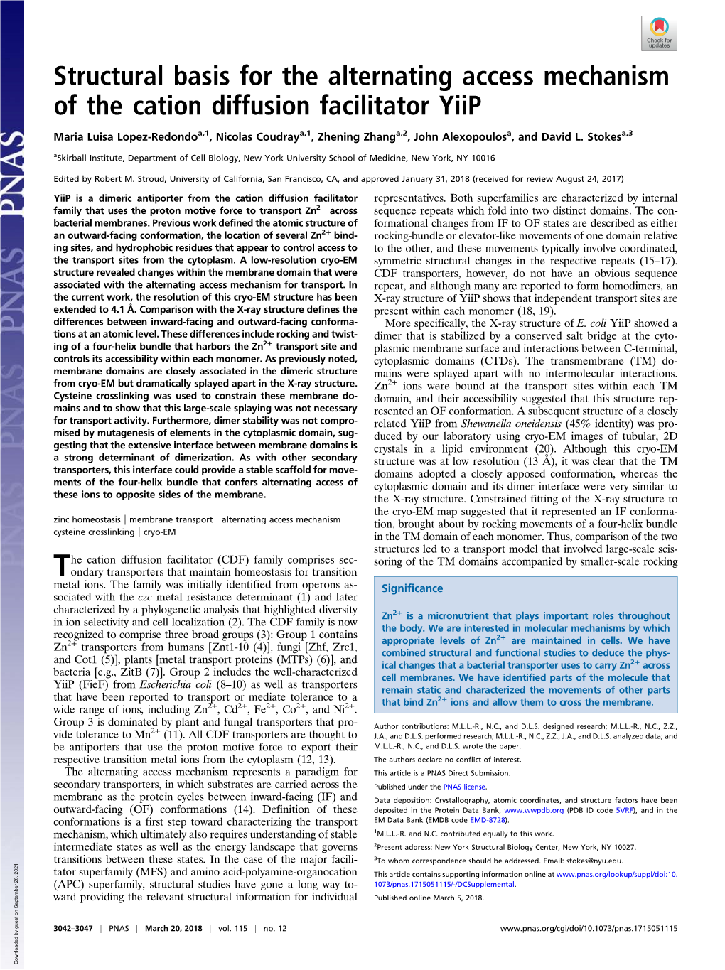 Structural Basis for the Alternating Access Mechanism of the Cation Diffusion Facilitator Yiip