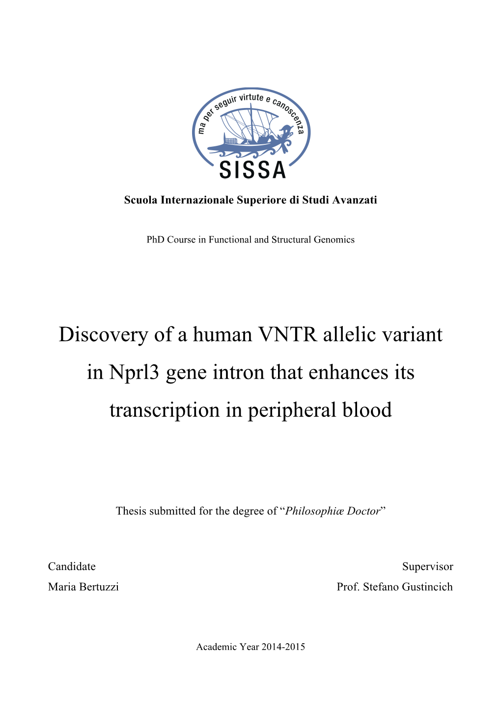 Nprl3 Gene Intron That Enhances Its Transcription in Peripheral Blood