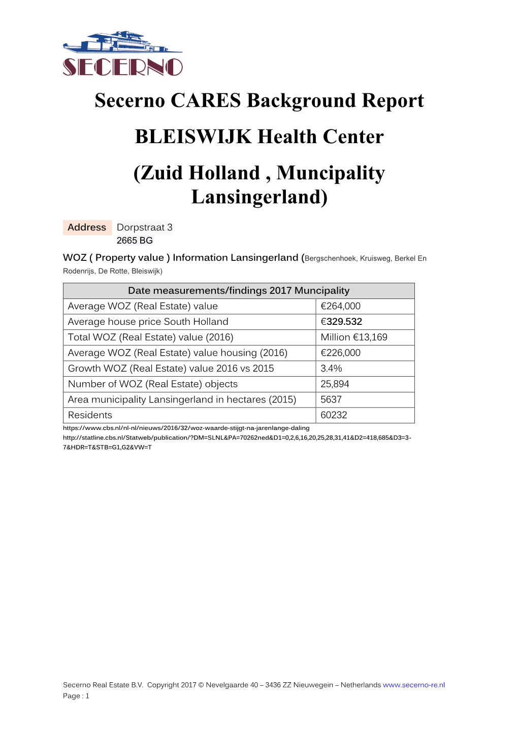 Secerno CARES Background Report BLEISWIJK Health Center (Zuid Holland , Muncipality Lansingerland)