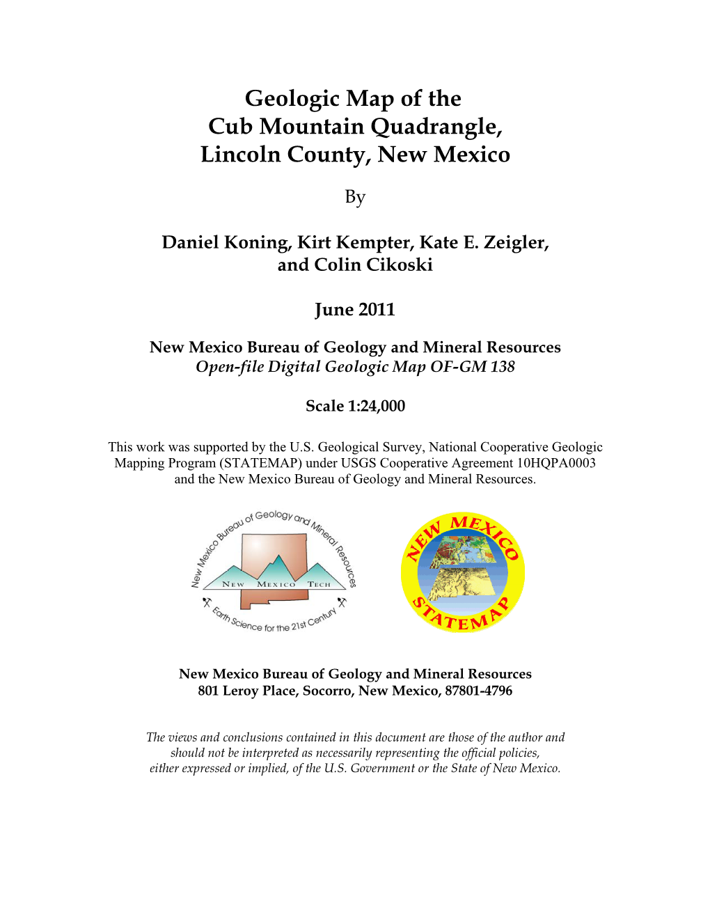 Geologic Map of the Cub Mountain Quadrangle, Lincoln County, New Mexico