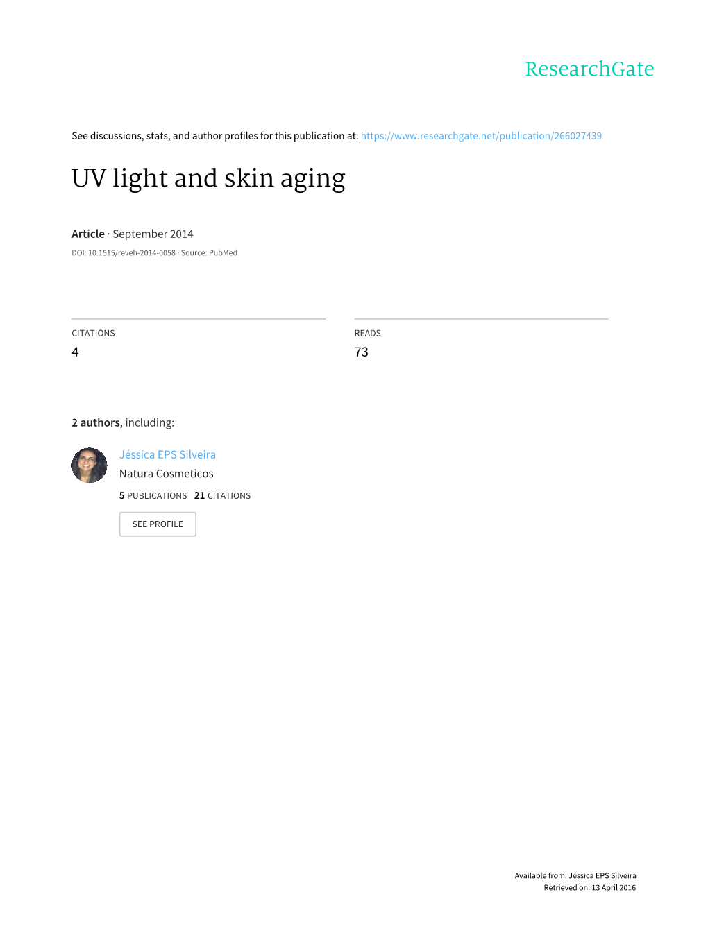 UV Light and Skin Aging