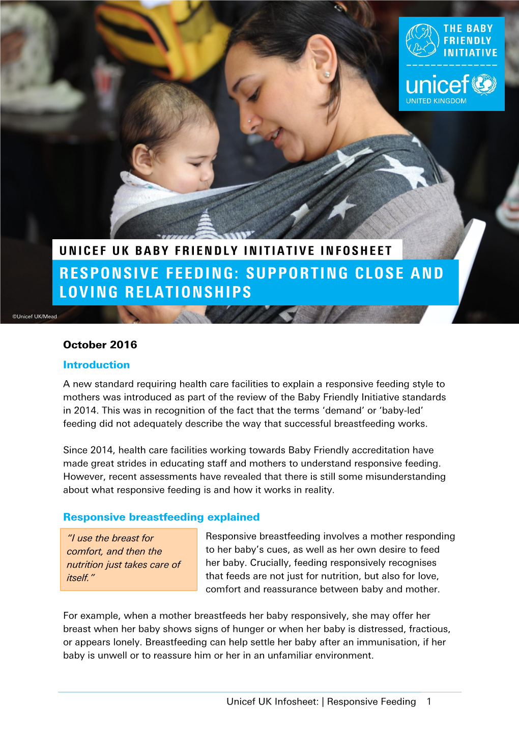 Responsive Feeding Infosheet Unicef UK Baby Friendly Initiative
