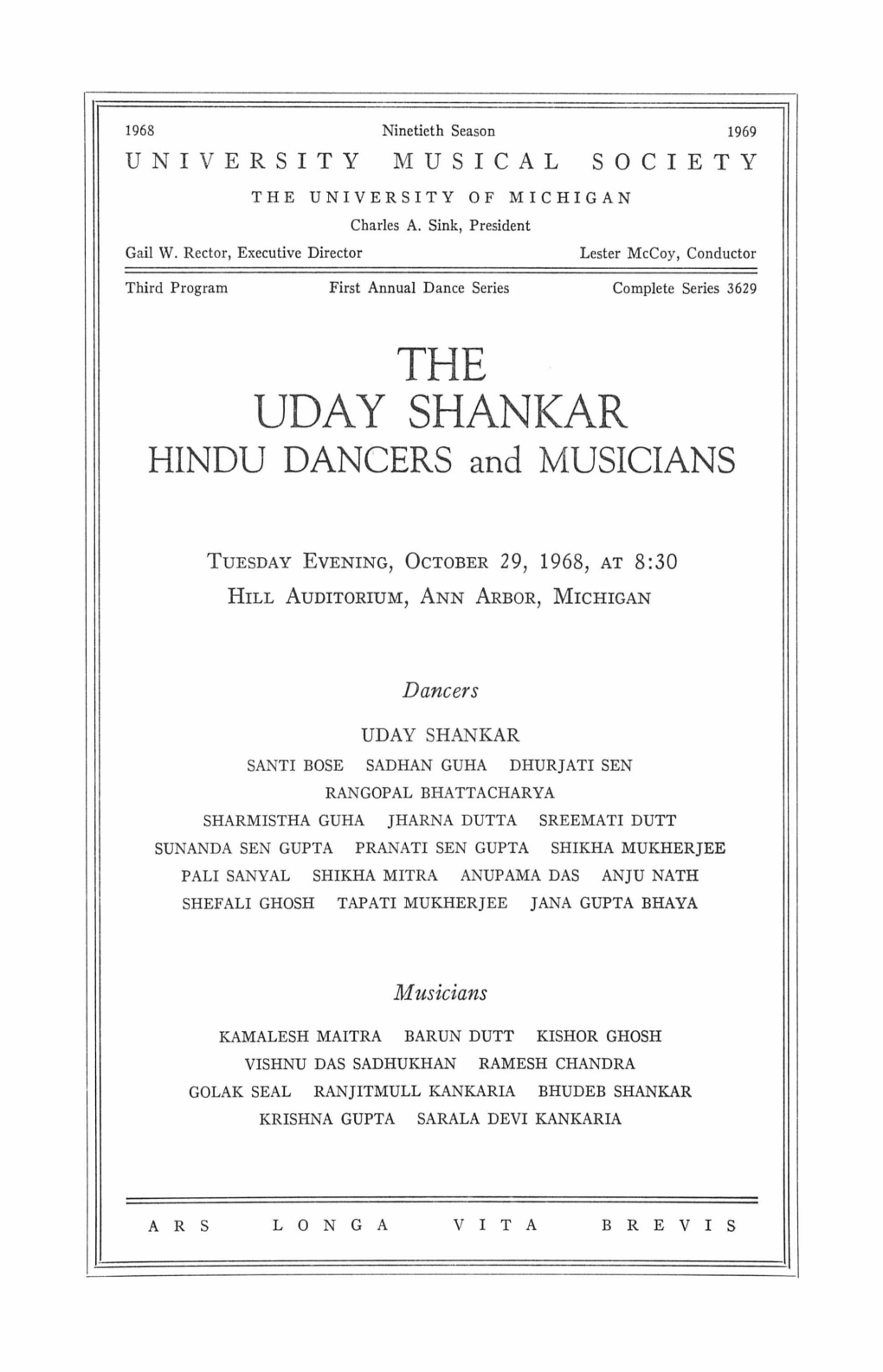 THE UDA Y SHANKAR HINDU DANCERS and MUSICIANS