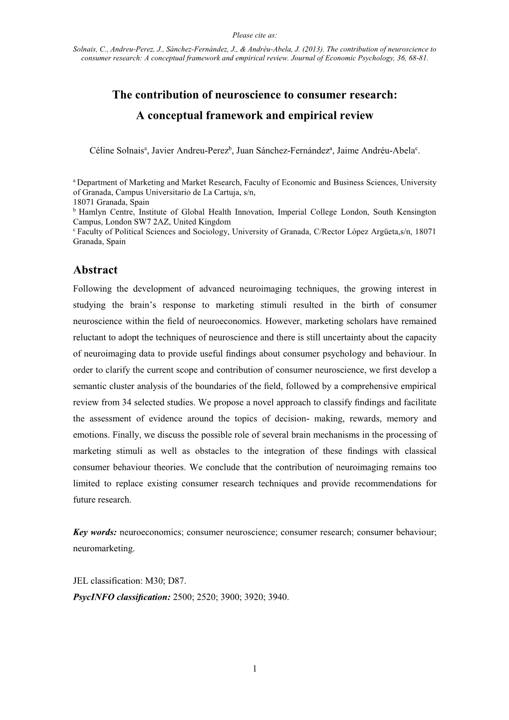 The Contribution of Neuroscience to Consumer Research: a Conceptual Framework and Empirical Review