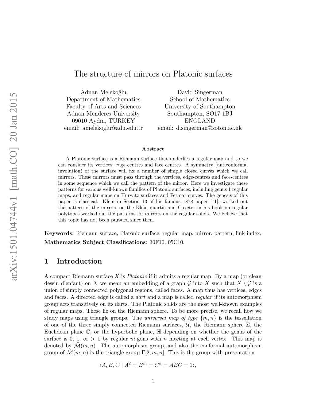 The Structure of Mirrors on Platonic Surfaces