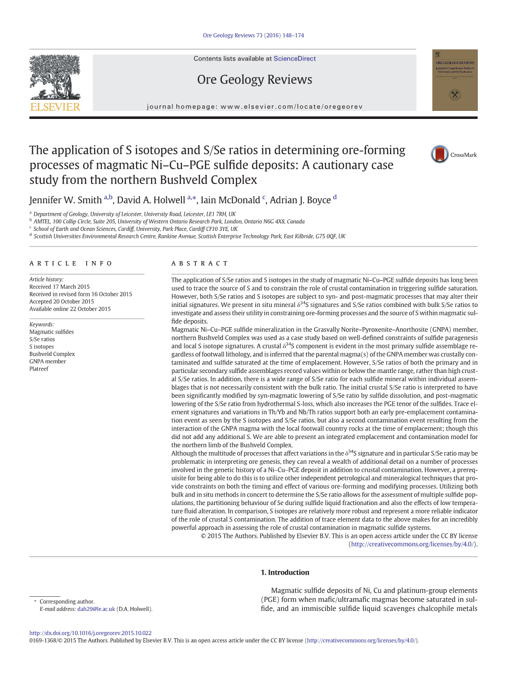 The Application of S Isotopes and S/Se Ratios in Determining Ore