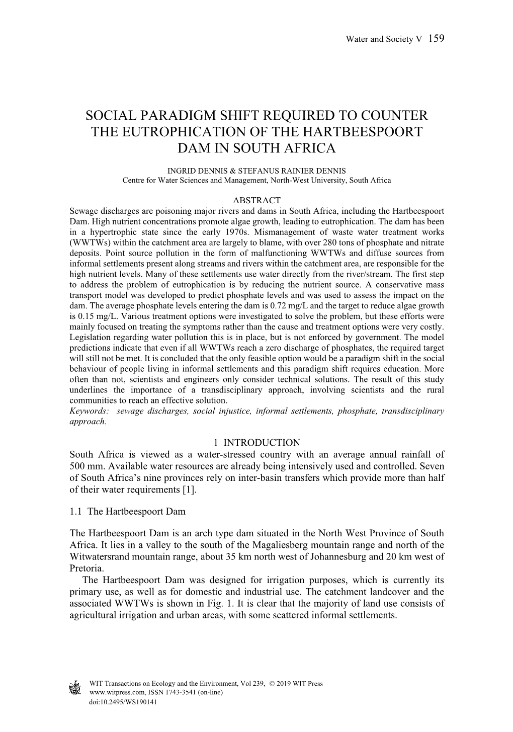 Social Paradigm Shift Required to Counter the Eutrophication of the Hartbeespoort Dam in South Africa