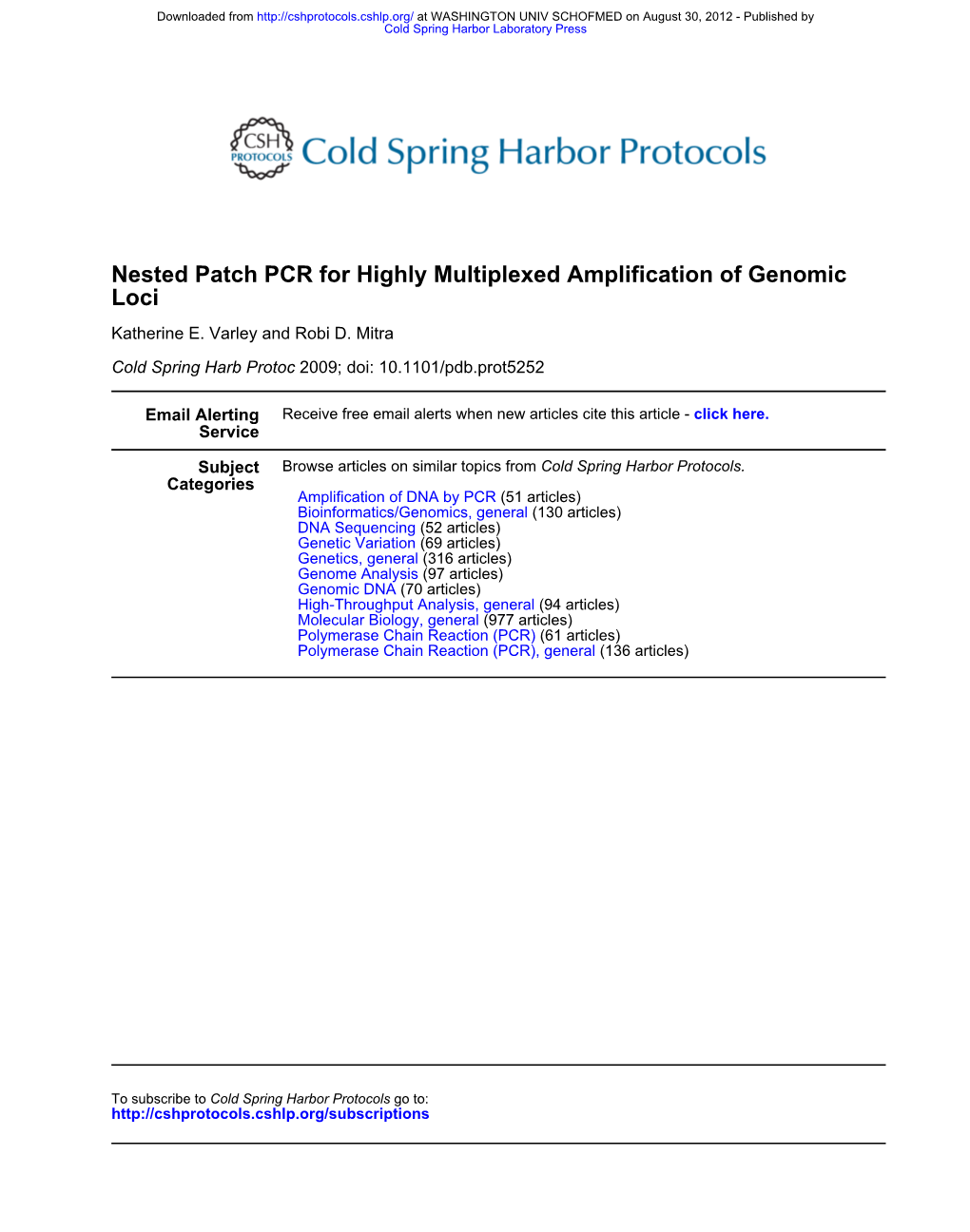 Nested Patch PCR for Highly Multiplexed Amplification of Genomic Loci