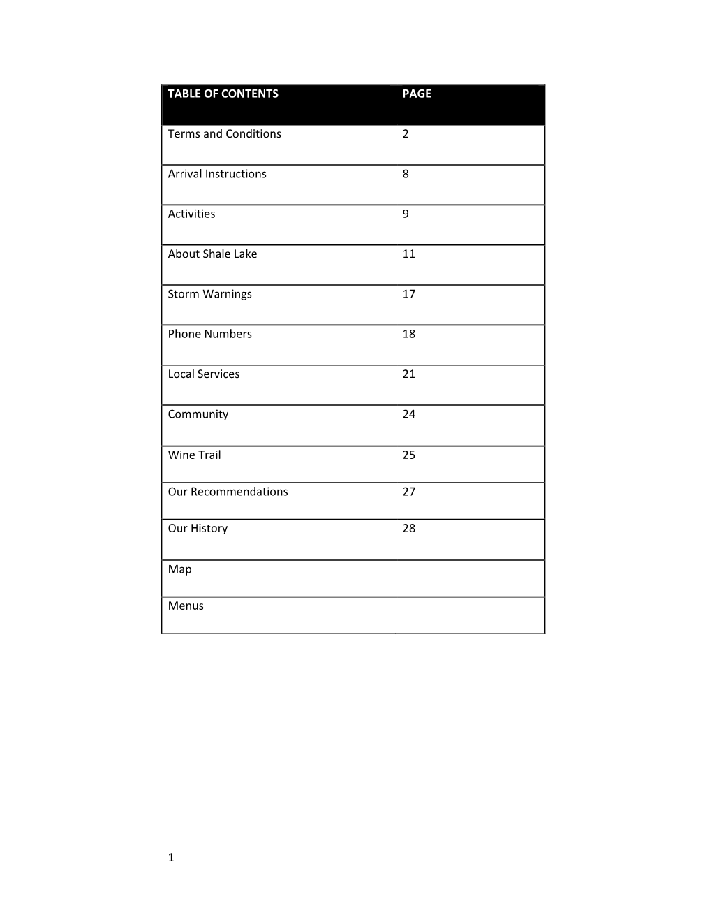 1 TABLE of CONTENTS PAGE Terms and Conditions 2 Arrival