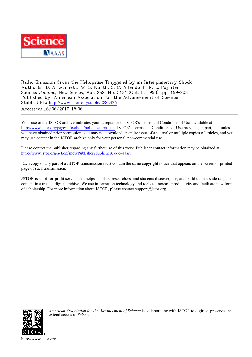 Radio Emission from the Heliopause Triggered by an Interplanetary Shock Author(S): D