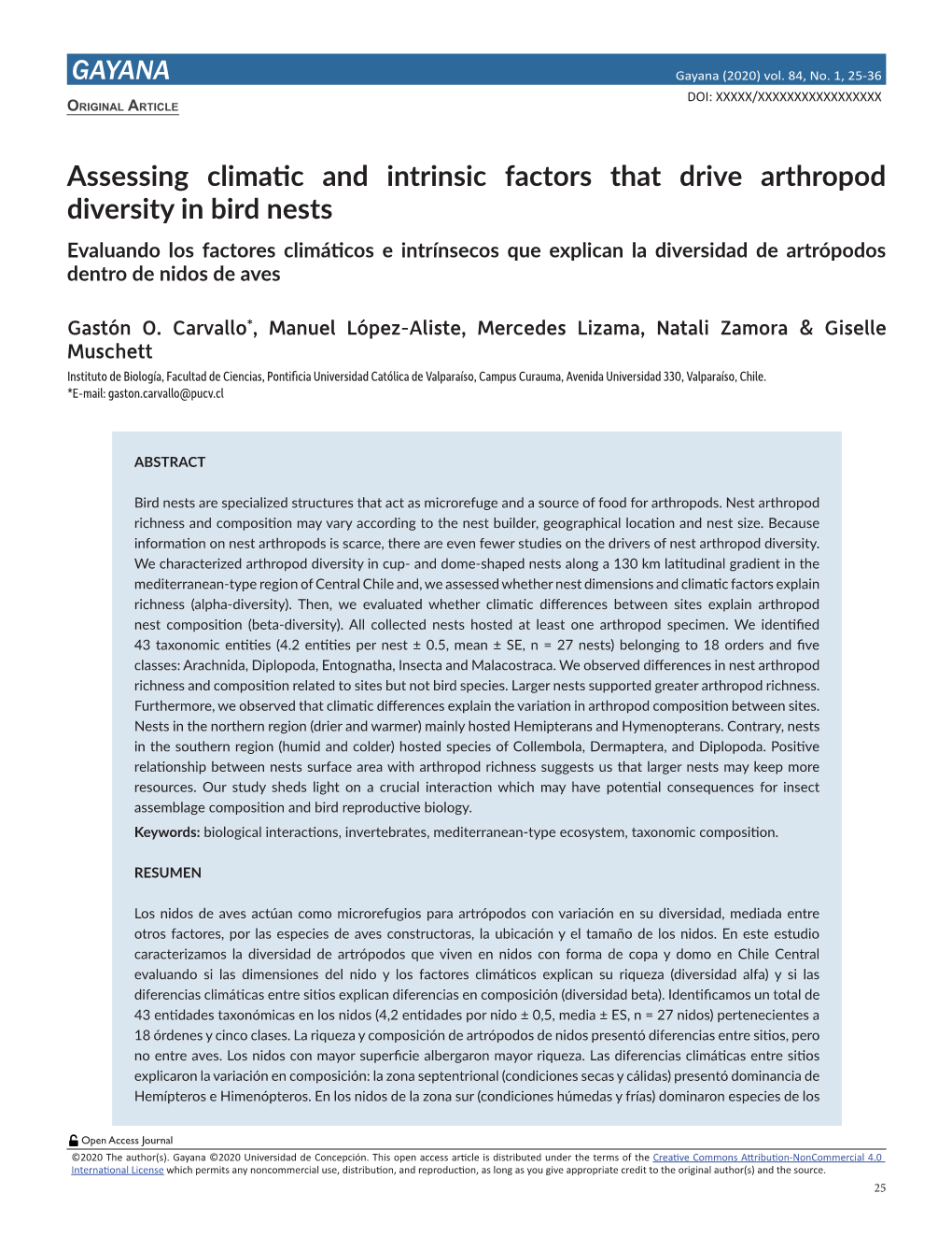 GAYANA Assessing Climatic and Intrinsic Factors That Drive Arthropod