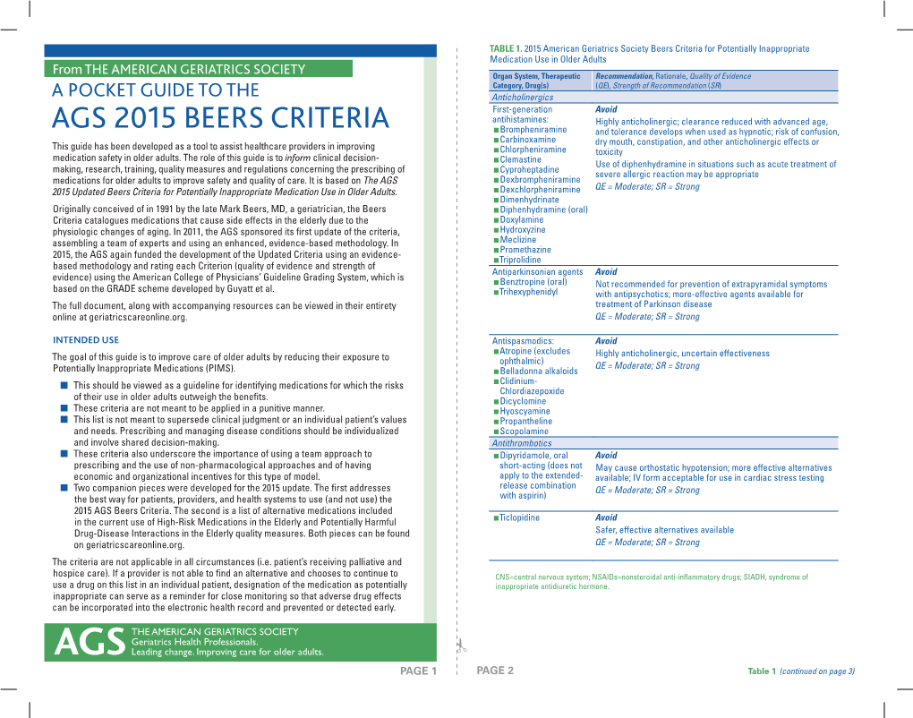 Beers Criteria for Potentially Inappropriate Medication Use in Older Adults