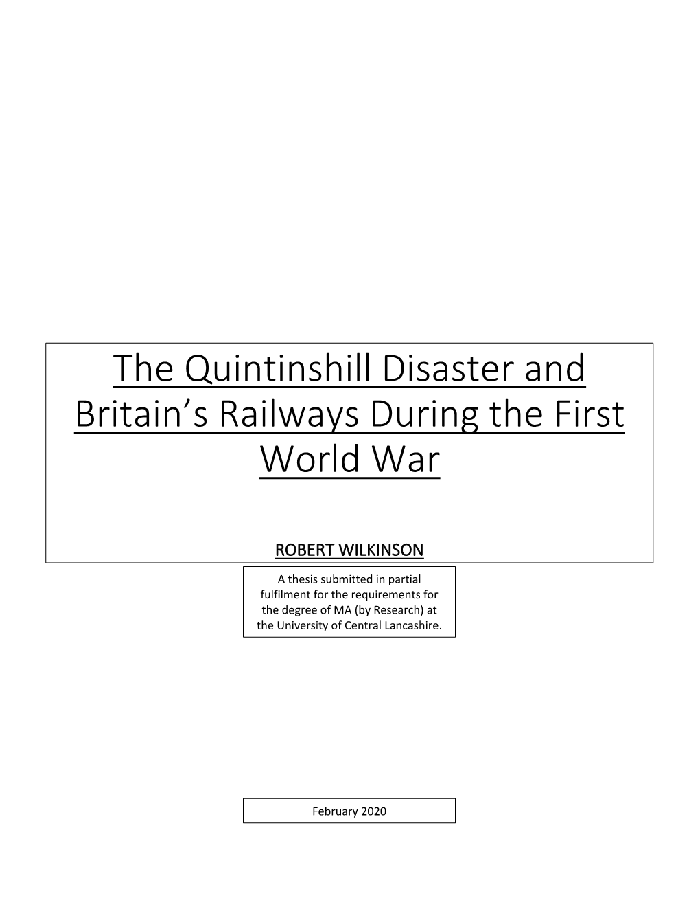 The Quintinshill Disaster and Britain's Railways During the First World