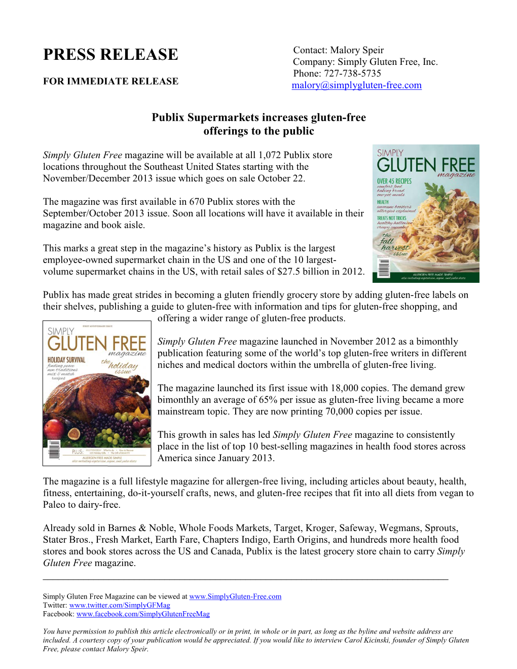 Simply Gluten Free Magazine Featured on Mr