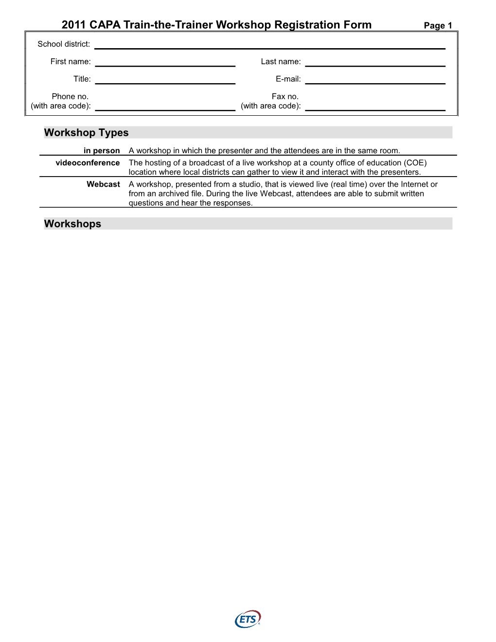 2011 CAPA Workshop Registration