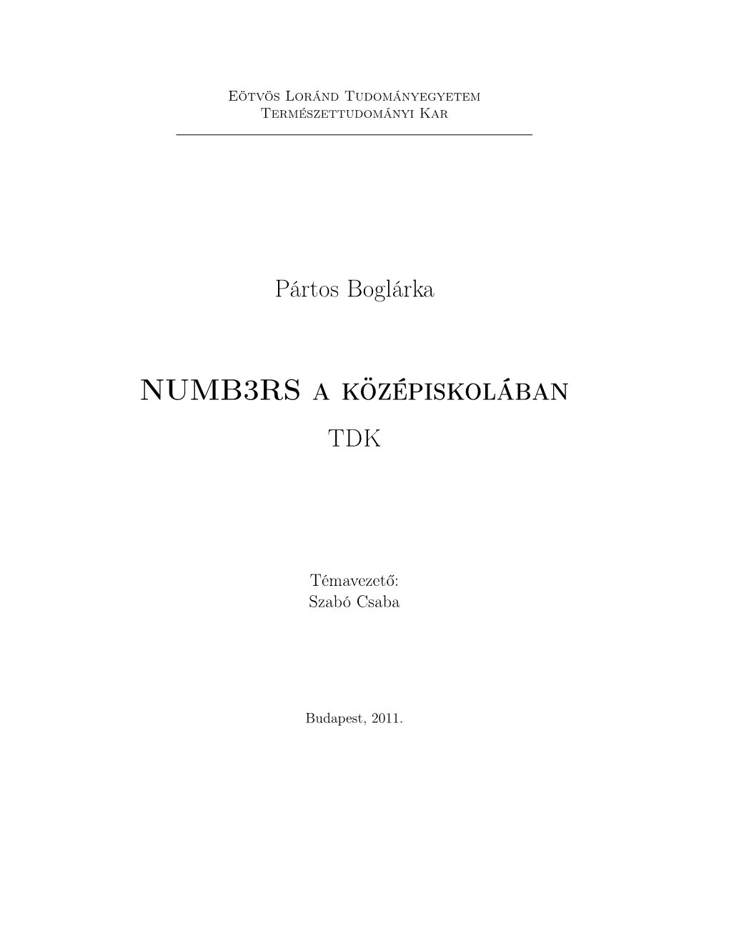 NUMB3RS a Középiskolában TDK