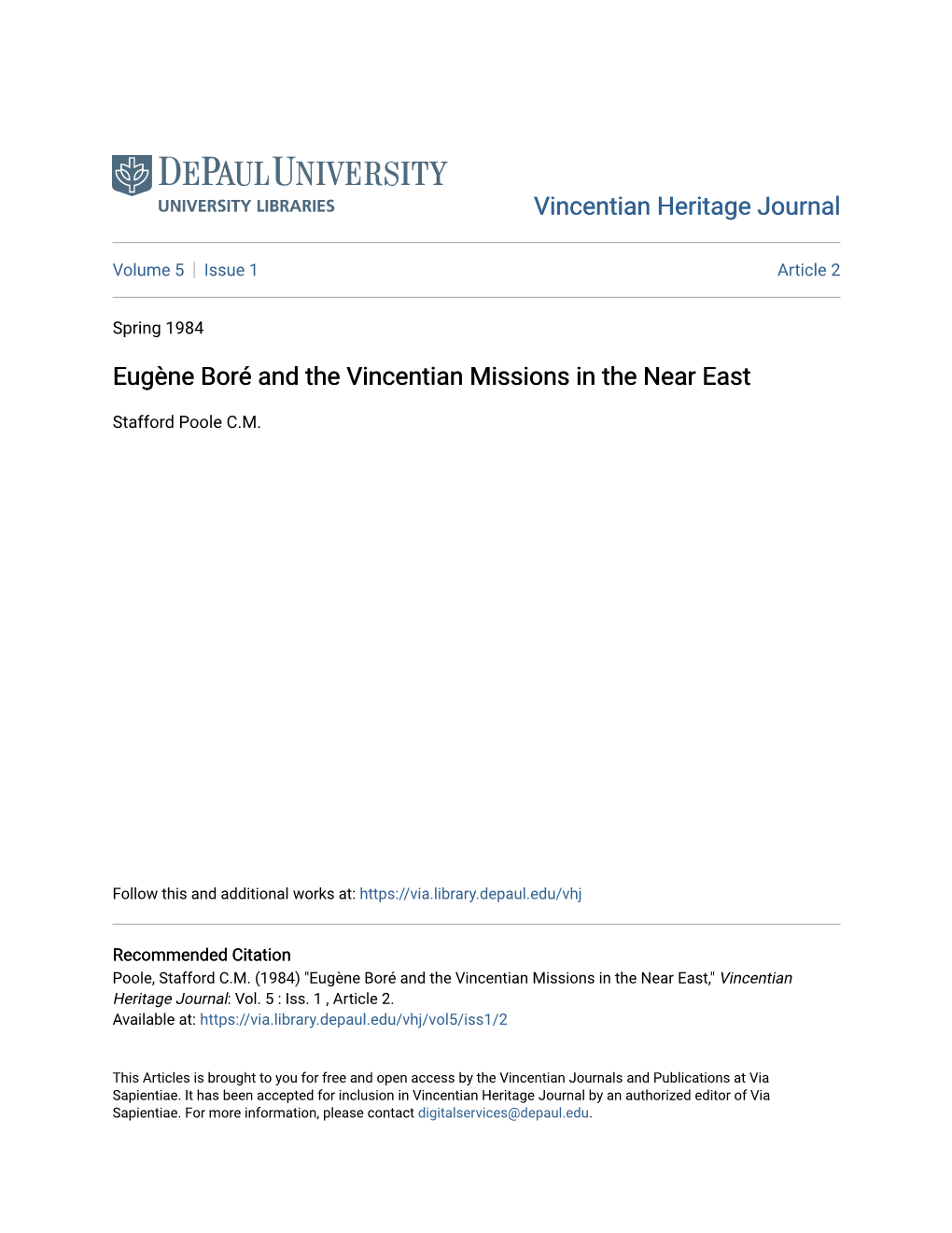 Eugène Boré and the Vincentian Missions in the Near East