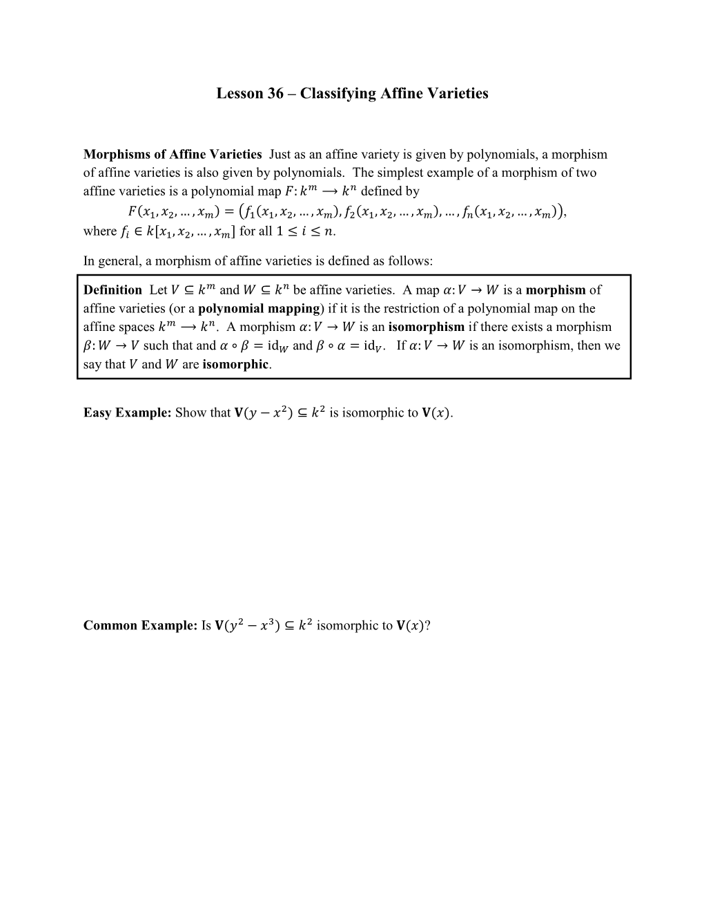 Lesson 36 – Classifying Affine Varieties