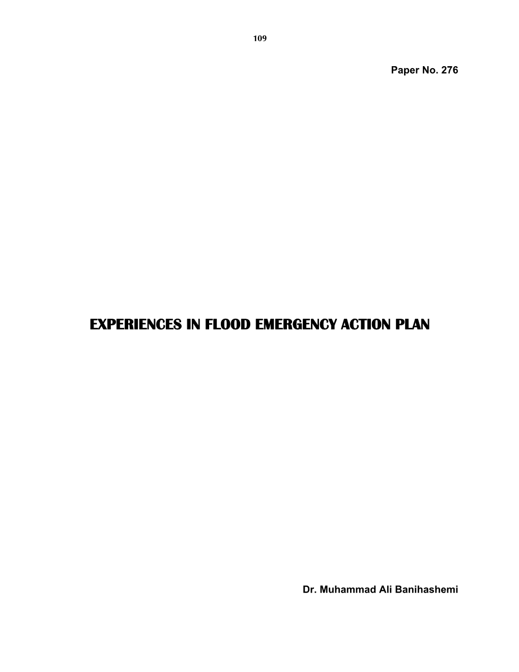 Experiences in Flood Emergency Action Plan